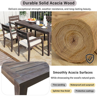 7-Piece Acacia Wood Patio Dining Set with Cushions – Large Table & 6 Chairs for Outdoor Living