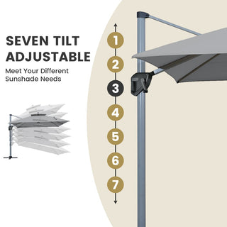 11ft Square Double-Tier Patio Umbrella with LED Lights – Red & Grey Outdoor Market Umbrella (Base Not Included)