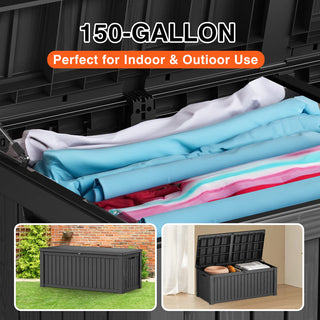 150 Gal. Resin Outdoor Deck Box with Lockable Lid, Large Patio Storage Bench for Cushions, Pillows & Outdoor Essentials