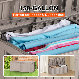 150 Gal. Resin Outdoor Deck Box with Lockable Lid, Large Patio Storage Bench for Cushions, Pillows & Outdoor Essentials
