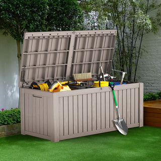 150 Gal. Resin Outdoor Deck Box with Lockable Lid, Large Patio Storage Bench for Cushions, Pillows & Outdoor Essentials