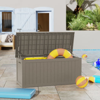 230 Gal. Black/Light Brown Resin Storage Deck Box for Outdoor Indoor