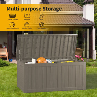 230 Gal. Black/Light Brown Resin Storage Deck Box for Outdoor Indoor