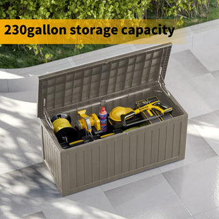 230 Gal. Black/Light Brown Resin Storage Deck Box for Outdoor Indoor