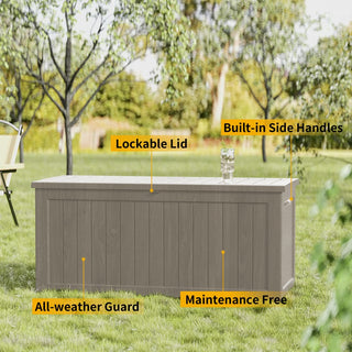 230 Gal. Black/Light Brown Resin Storage Deck Box for Outdoor Indoor