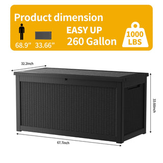 260 Gal. Resin Storage Deck Box, Black/Light Brown, for Outdoor & Indoor Use, Weather-Resistant
