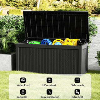 260 Gal. Resin Storage Deck Box, Black/Light Brown, for Outdoor & Indoor Use, Weather-Resistant