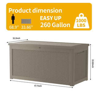 260 Gal. Resin Storage Deck Box, Black/Light Brown, for Outdoor & Indoor Use, Weather-Resistant