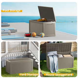 260 Gal. Resin Storage Deck Box, Black/Light Brown, for Outdoor & Indoor Use, Weather-Resistant