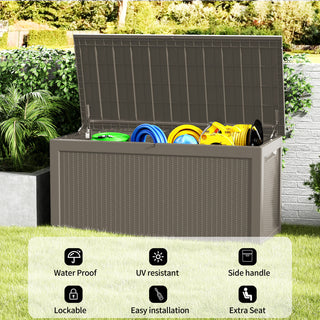 260 Gal. Resin Storage Deck Box, Black/Light Brown, for Outdoor & Indoor Use, Weather-Resistant