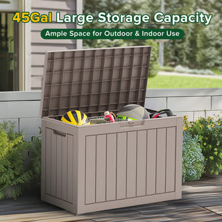 45 Gal. Gray Outdoor Resin Waterproof Deck Box with Lockable Lid, Weather-Resistant for Patio & Garden