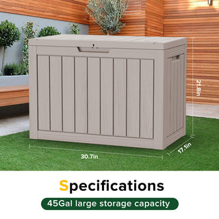 45 Gal. Gray Outdoor Resin Waterproof Deck Box with Lockable Lid, Weather-Resistant for Patio & Garden
