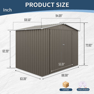 8x6 FT Outdoor Metal Storage Shed, Galvanized Steel Garden Shed with Lockable Double Doors & Vents