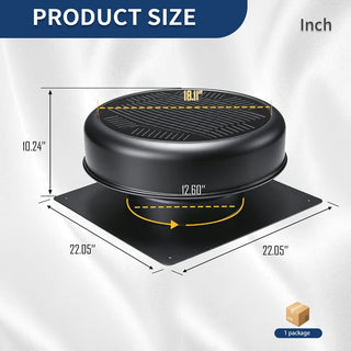 12-Inch Flush-Mount Round Solar Roof Vent Fan, 30W Dual-Power Attic Exhaust Fan with 1200 CFM, 3-Speed Remote & 25°C Auto Start