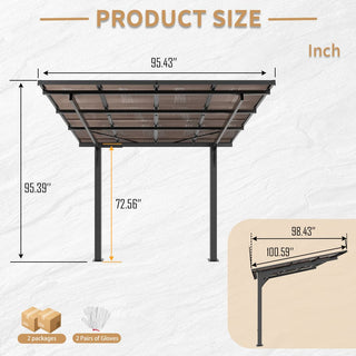 8x8 FT Galvanized Steel Outdoor Shelter with Sloped PC Roof, Multi-Use Awning for Bikes, BBQ & Patio
