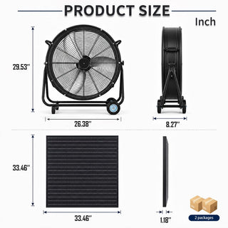24"/30" Wheeled Solar Ventilation Fan with 140W Adjustable Monocrystalline Panel, 130W DC Brushless Motor & 3-Speed Remote for Warehouse & Workshop