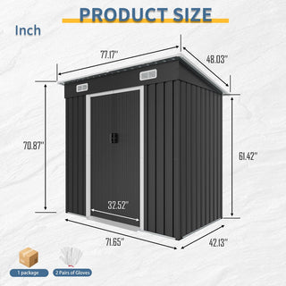 6 x 4 FT Outdoor Metal Storage Shed, Galvanized Steel Shed with Sliding Door, Ventilation Vents & Threshold, Compact Garden Tool Shed for Backyard, Patio & Lawn