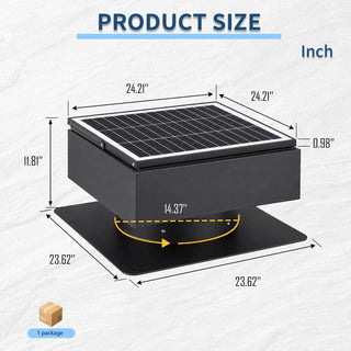 14-Inch Adjustable Solar Attic Exhaust Fan, 60W Dual-Power Ventilator with 2500m³/h Airflow, 3-Speed Remote & 25°C Auto Start