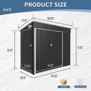 4x8 FT Galvanized Steel Storage Shed with 3 Access Doors & Vents for Garden, Bikes & Patio Equipment
