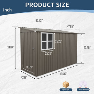 4x9 FT Galvanized Steel Storage Shed with Translucent Window, Metal Garden Tool Shed for Backyard & Garden – Olive Gray