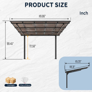 10x10 FT Outdoor Carport with Galvanized Steel Frame & Sloped PC Roof, Multi-Use Shelter for Cars, Motorcycles & Patio
