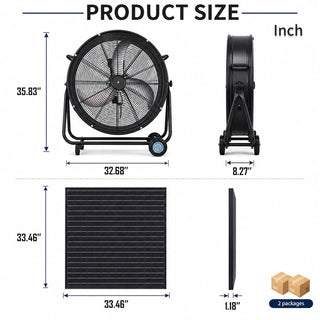 24"/30" Wheeled Solar Ventilation Fan with 140W Adjustable Monocrystalline Panel, 130W DC Brushless Motor & 3-Speed Remote for Warehouse & Workshop