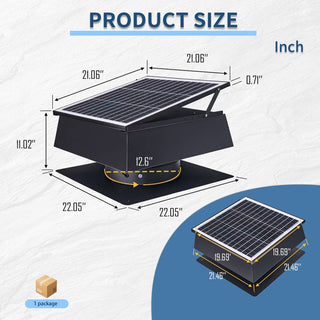 12-Inch Adjustable Solar Attic Fan, 40W Dual-Power Ventilator with 1200 CFM, 3-Speed Remote & 25°C Auto Start
