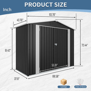 8 x 4 FT Outdoor Metal Storage Shed, Lockable Steel Garden Shed with Latch, Weather-Resistant Utility Shed for Backyard, Patio & Lawn, Black