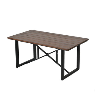 7-Piece Outdoor Patio Dining Set with Wooden Table & Umbrella Hole | 6 Wicker Chairs with Aluminum Frame & Olefin Cushions