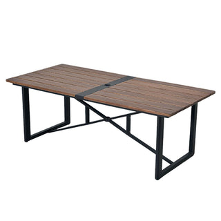 9-Piece Outdoor Patio Dining Furniture Set with Wooden Table, Umbrella Hole, Aluminum Frame Wicker Chairs & Olefin Cushions