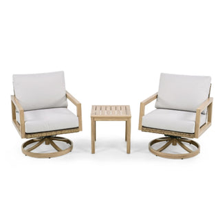 3-Piece Outdoor Patio Bistro Furniture Set with Aluminum Swivel Chairs, Rope Back Design & Side Table for Garden Pool Lawn