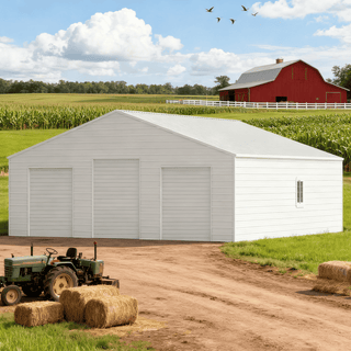 39ft x 39ft Heavy Duty Metal Barn with 3 Roll-Up Doors – Steel Garage Storage Building