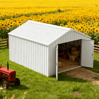 12ft x 20ft Single Garage Metal Shed – Double Door Heavy Duty Outdoor Storage Garage