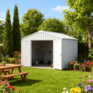 12ft x 20ft Single Garage Metal Shed – Double Door Heavy Duty Outdoor Storage Garage