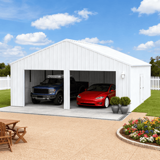 22ft x 23ft Double Garage Steel Barn Shed – Heavy-Duty Cream Metal Storage Garage