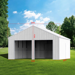 22ft x 23ft Double Garage Steel Barn Shed – Heavy-Duty Cream Metal Storage Garage