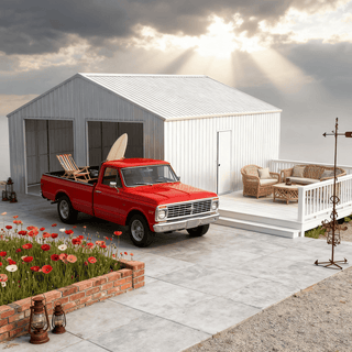 33FT x 25FT Heavy-Duty Metal Garage Barn with Reinforced Steel Frame & Dual Doors – Large Storage Shed for Vehicles, Equipment & Farm Use