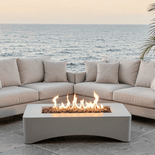 56-Inch Propane Fire Pit Table, 50,000 BTU Concrete Gas Fire Pit for Patio, Backyard & Deck with Lava Rocks & Cover