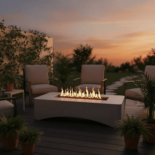 56-Inch Propane Fire Pit Table, 50,000 BTU Concrete Gas Fire Pit for Patio, Backyard & Deck with Lava Rocks & Cover