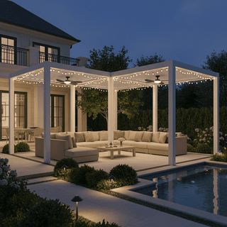 Solar-Powered Aluminum Electric  Louvered Pergola With Ceiling Fan & LED Light
