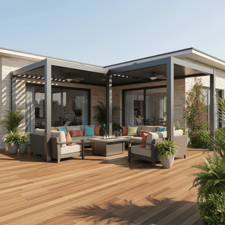 Solar-Powered Aluminum Electric  Louvered Pergola With Ceiling Fan & LED Light