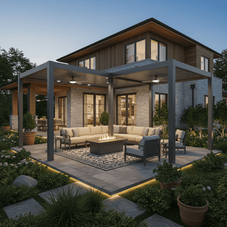 Aluminum Pergola Gazebo with Adjustable Louvered Roof & LED