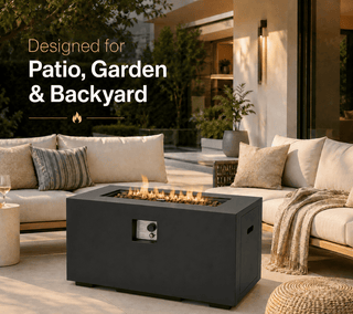 42 Inch Rectangular Propane Fire Pit Table, 50000 BTU Lightweight Concrete Outdoor Gas Fire Table with Lava Rocks, Burner Lid & Waterproof Cover
