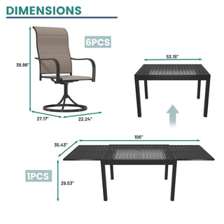 7-Piece Metal Patio Dining Set with Extendable Table & Swivel Dining Chairs – Outdoor Furniture for Patio, Deck & Garden