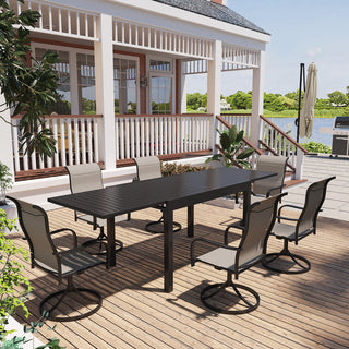 7-Piece Metal Patio Dining Set with Extendable Table & Swivel Dining Chairs – Outdoor Furniture for Patio, Deck & Garden
