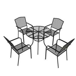 5-Piece Black Steel Mesh Outdoor Dining Set with 29.5" Round Table & Umbrella Hole, Patio Dining Chairs Set for Garden & Backyard
