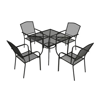 5-Piece Black Steel Mesh Patio Dining Set with 36in Square Table & Umbrella Hole Outdoor Dining Set for Garden, Deck & Backyard