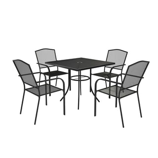5-Piece Black Steel Mesh Patio Dining Set with 36in Square Table & Umbrella Hole Outdoor Dining Set for Garden, Deck & Backyard