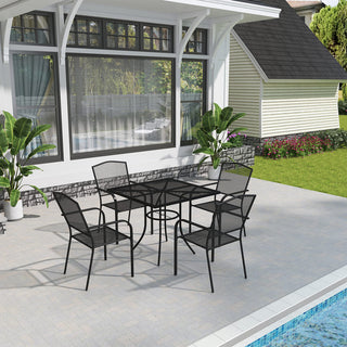 5-Piece Black Steel Mesh Patio Dining Set with 36in Square Table & Umbrella Hole Outdoor Dining Set for Garden, Deck & Backyard