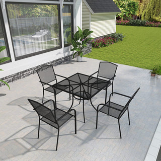 5-Piece Black Steel Mesh Patio Dining Set with 36in Square Table & Umbrella Hole Outdoor Dining Set for Garden, Deck & Backyard
